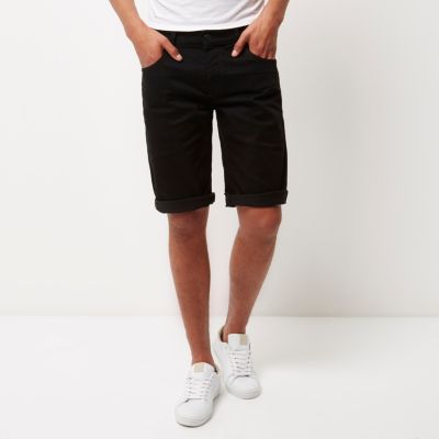 Black wide fit denim shorts